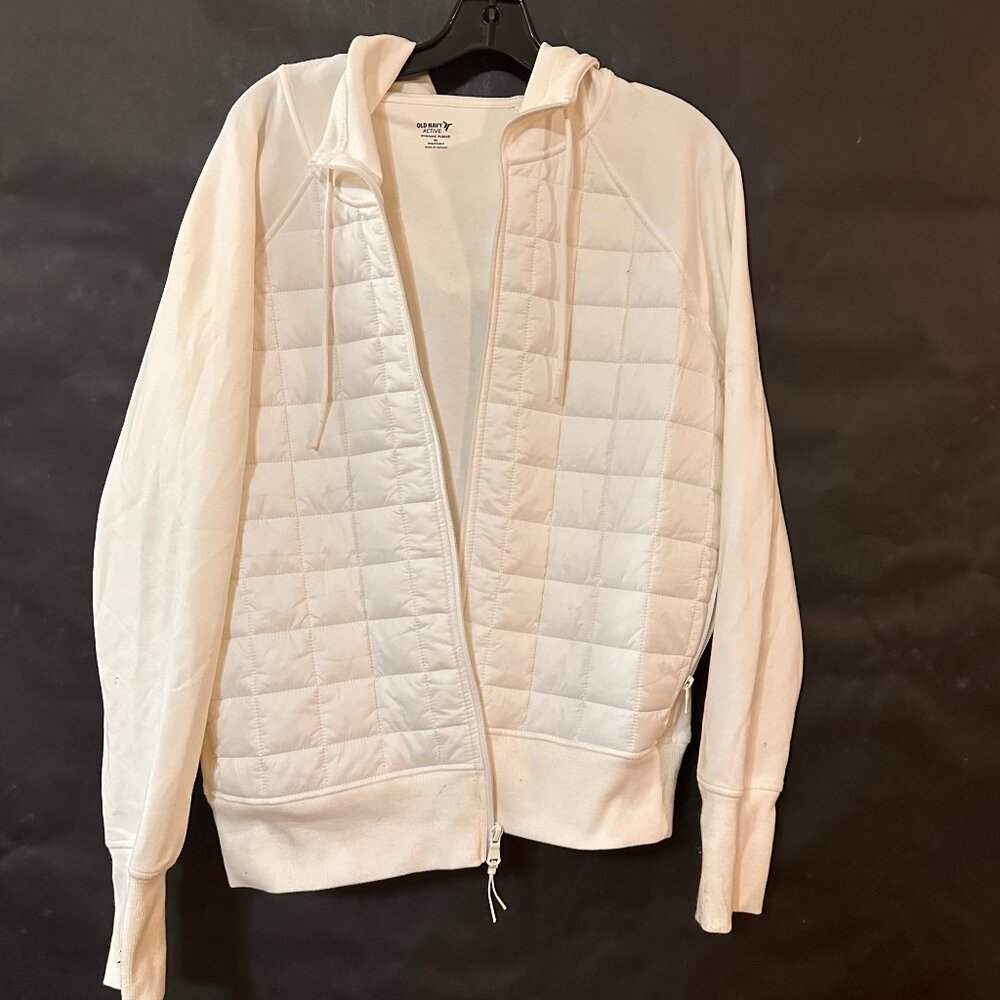Old Navy White Quilted Hoodie Fleece Zip Up Cardigan Sweatshirt size XL
